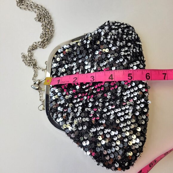 Silver Sequin Clutch Purse Evening Glitter Cocktail Purse Black Crossbody Clutch - Picture 11 of 12